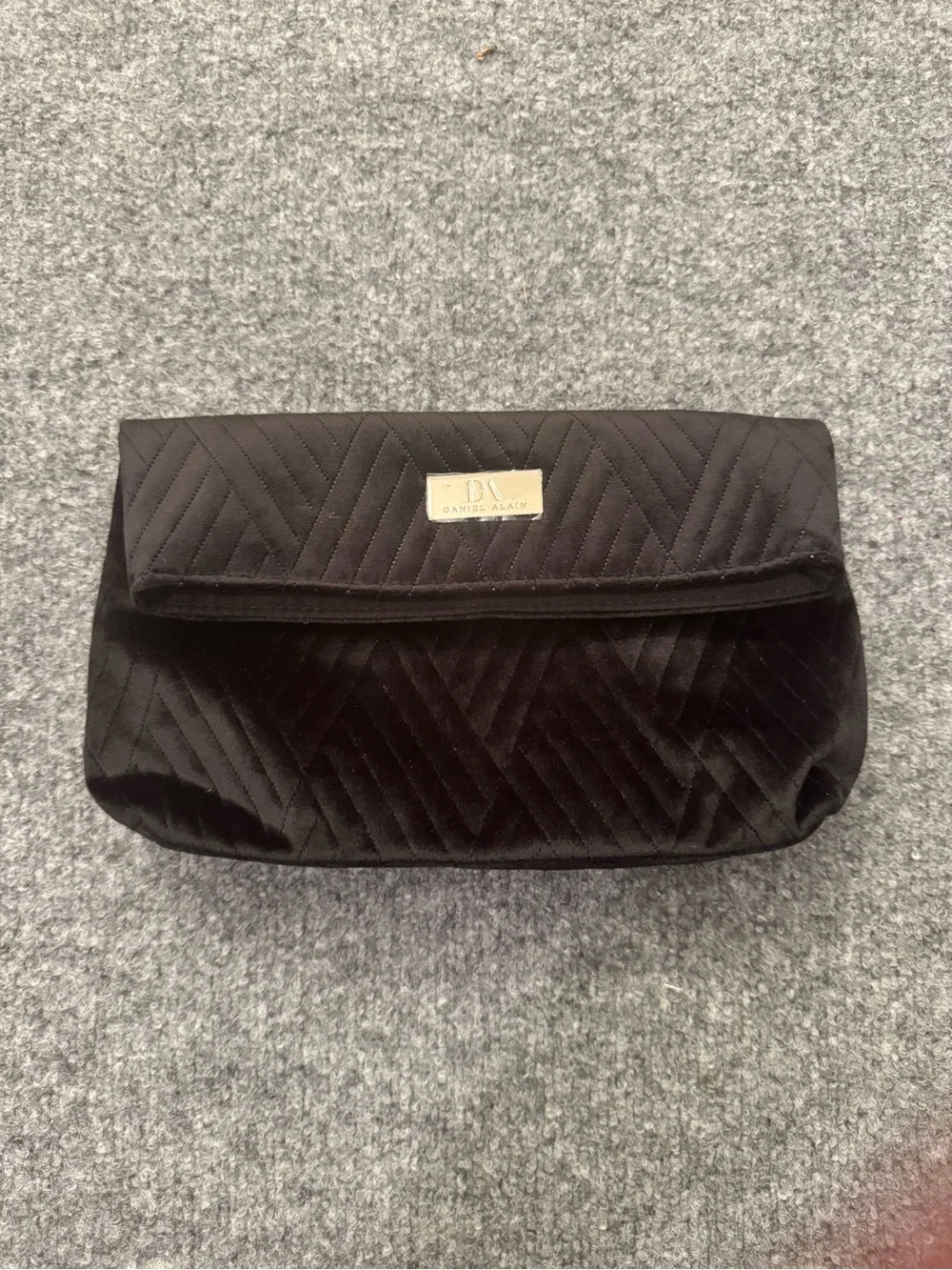 Black Quilted Fold-Over Cosmetic Pouch
